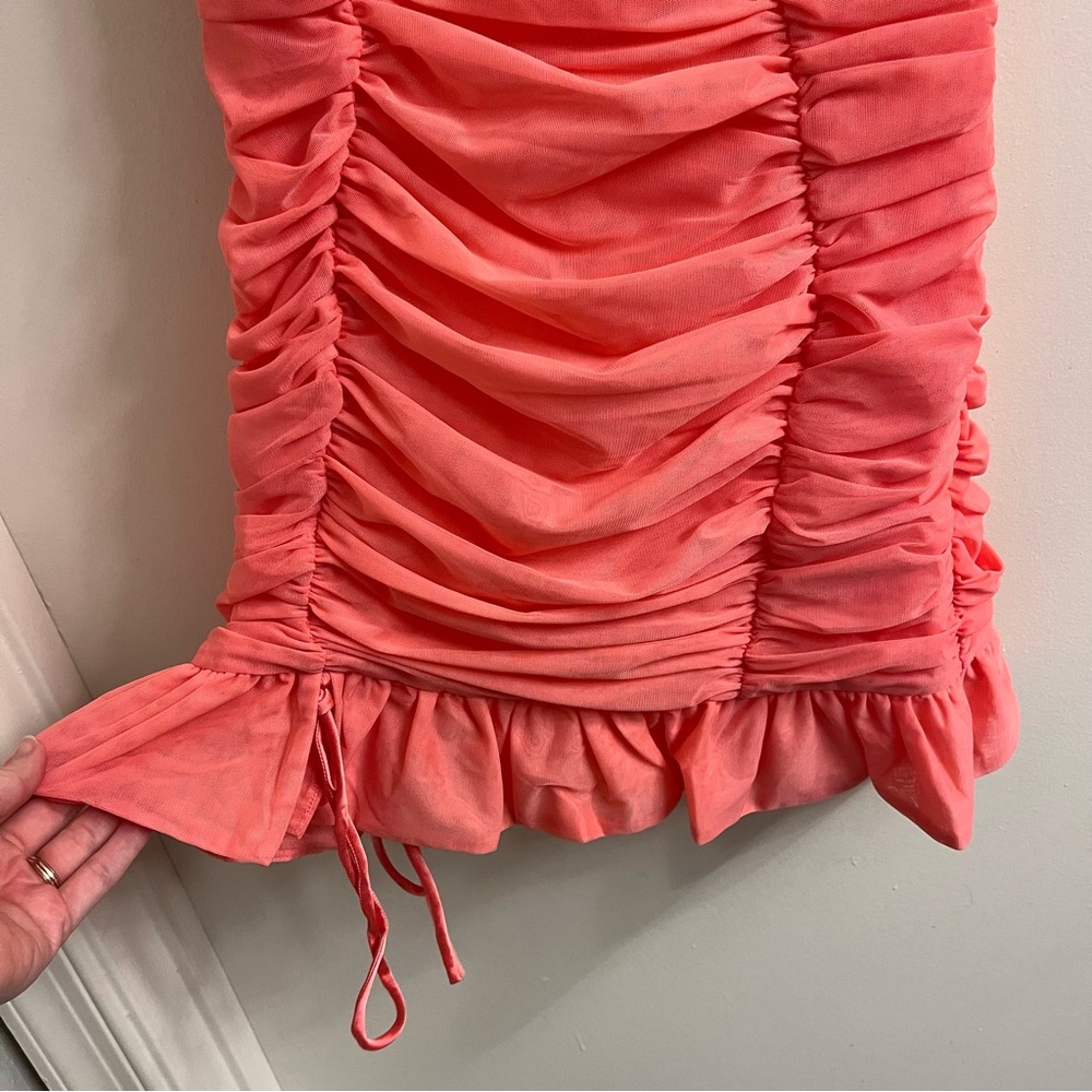 Mistress Rocks Coral Lace Ruched Mini Dress Small - Picture 7 of 12